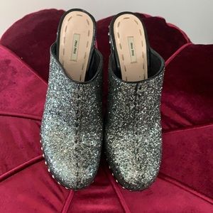 Miu Miu Glitter Platform Heels